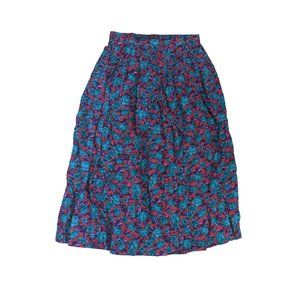 Southern Lady - Vintage 80s Teal, Red and Purple Floral Calf Length Skirt Sz 14